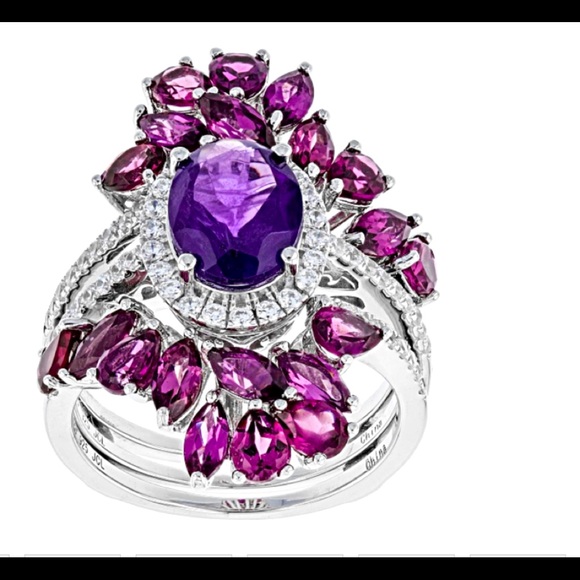 🍇African Amethyst Rhodium/925 Ring& AmethystGuard - Picture 4 of 12